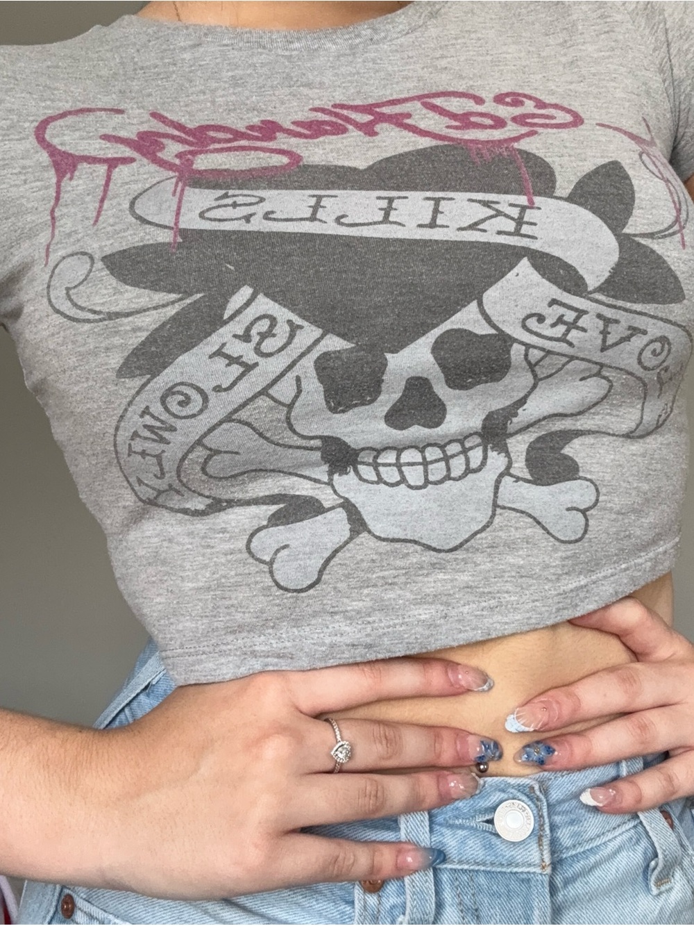 Ed Hardy Skull Graphic Baby Tee Crop Top